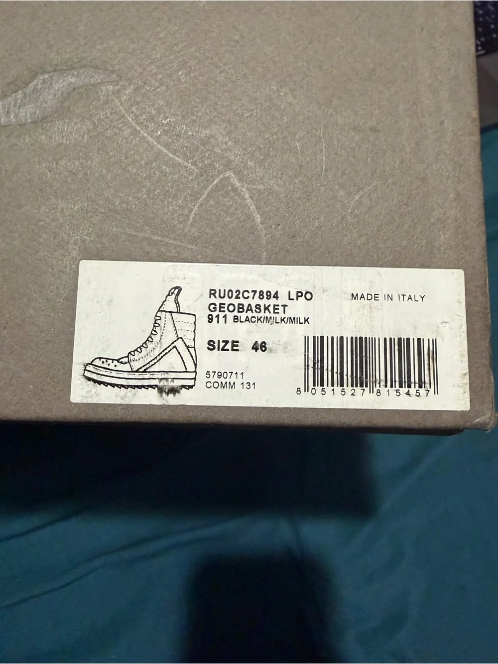 Rick Owens Geobasket Size 46 High-Top Men's Leather Sneakers in Black and Cream